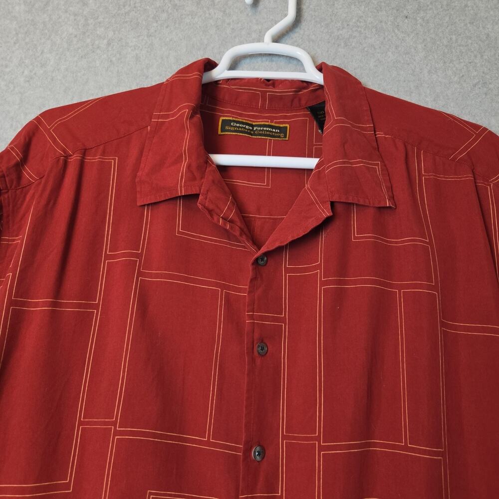 George Foreman 100% Silk Red Geometric SS Casual Button Up Shirt Men's 3XT - Picture 3 of 12
